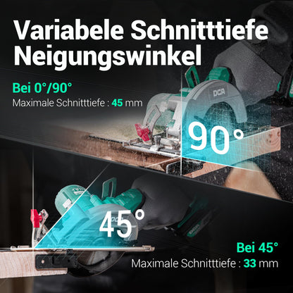 DCA Akku-Handkreissäge ADMY125 20V bürstenlos mit 4,0Ah Akku