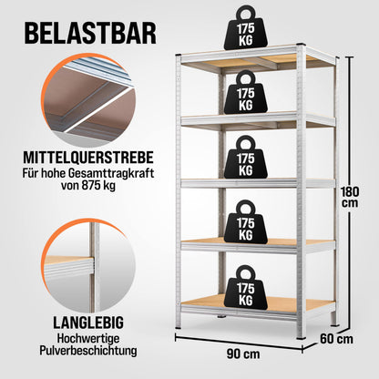 Monzana Schwerlastregal 2er Set XL 180x90x60cm - 1750kg