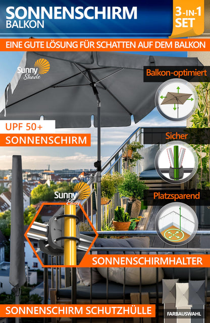 4smile SunnyShade Balkon-Sonnenschirm Set, anthrazit, UPF 50+
