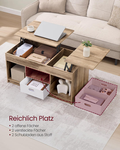 VASAGLE Couchtisch höhenverstellbar - Kamelbraun-wolkenweiss LCT210L01