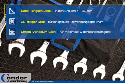 CONDOR Gabel-Ringschlüssel-Satz 35-26T, 26-tlg., 4–32 mm
