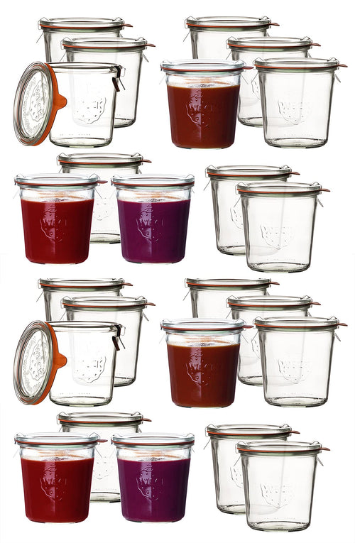 Weck Sturzgläser Einmachgläser – 24er Set RR 100 100-500ml. Transparente Sturzgläser zum Einkochen und Sterilisieren.