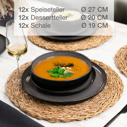 Moritz & Moritz VIDA Porzellan Geschirrset 12 P. Anthrazit 36-tlg.
