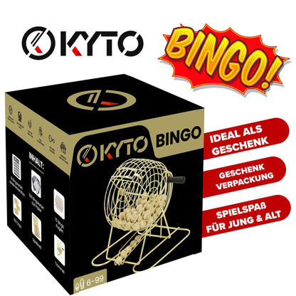 Kyto Bingo Trommel XXL Gold – Spielset mit 75 Kugeln und Karten