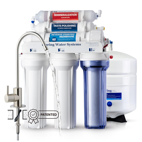 iSpring RCC7AK Umkehrosmose Trinkwasserfilter 6 Stufen Alkalien: Kompaktes weiß-blaues System für Umkehrosmose-Filtration von Trinkwasser.