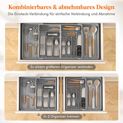 Lifewit Besteckkasten für Schubladen, verstellbar, 11-13 Fächer, grau