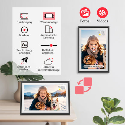 WONNIE Frameo Digitaler Bilderrahmen 10,1 Zoll WLAN mit Touchscreen