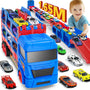 Maysida Transport Truck mit 165 cm Rennbahn und 10 Spielzeugautos als faltbarer Autotransporter