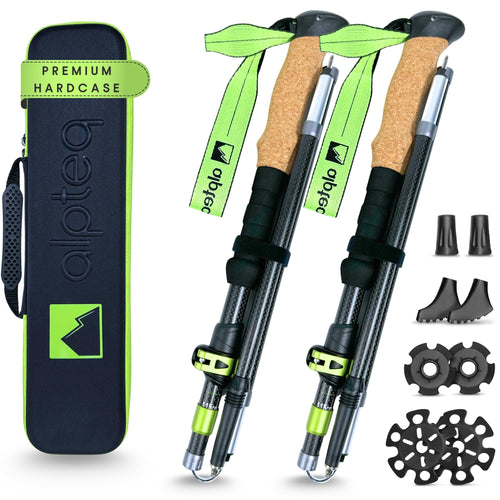 Alpteq Wanderstöcke faltbar Carbon 115-135 cm - Lime Green. Grün-schwarze Carbon-Teleskopstöcke bieten Stabilität beim Trekking.