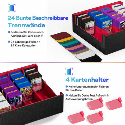 UAONO Kartenaufbewahrungsbox für 2400+ Trading Cards, schwarz-rot