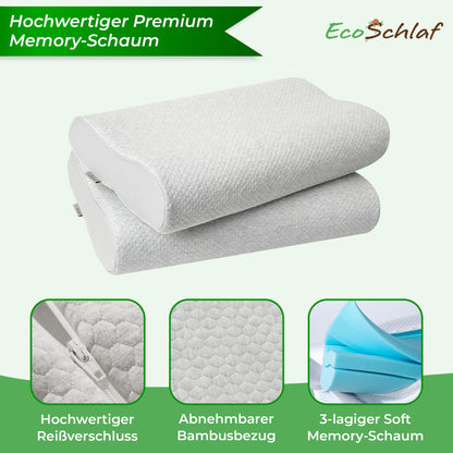 EcoSchlaf Orthopädisches Nackenstützkissen aus Memory Foam, Grau