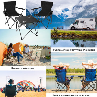BigDean Campingset 2 Faltstühle mit Campingtisch faltbar schwarz
