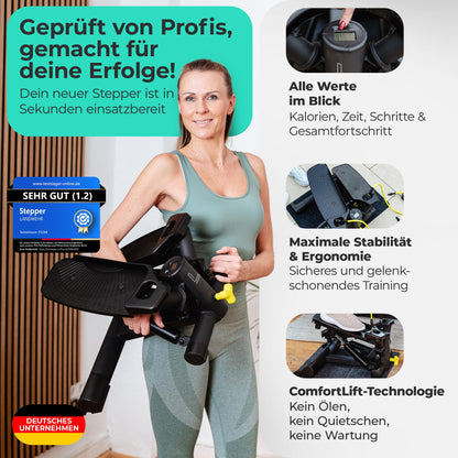 LANDWEHR Stepper Fitnessgerät für Zuhause - Schwarz 180kg