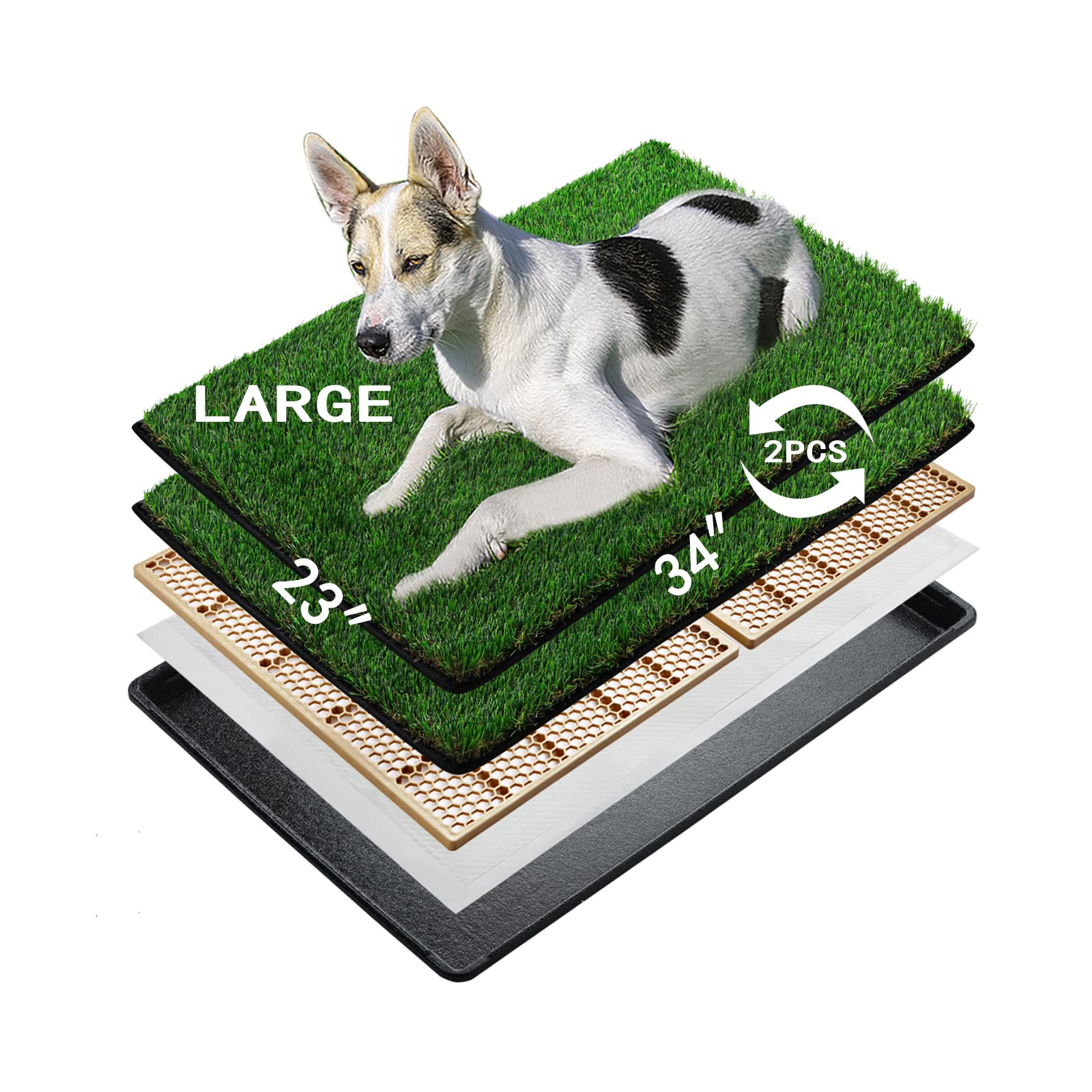 MEEXPAWS Grosse Kunstrasen Hundetoilette mit Tablett 85x59 cm. Grüner Kunstrasen auf schwarzer Auffangschale für Stubenreinheitstraining.