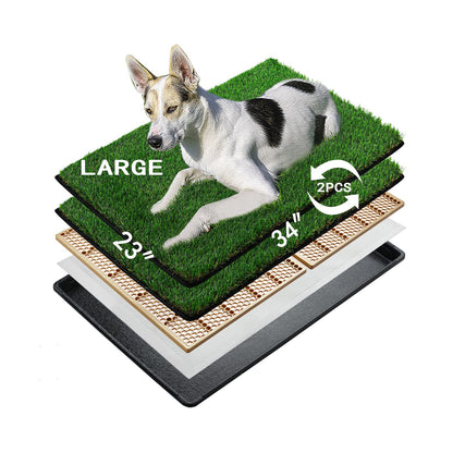 MEEXPAWS Grosse Kunstrasen Hundetoilette mit Tablett 85x59 cm. Grüner Kunstrasen auf schwarzer Auffangschale für Stubenreinheitstraining.