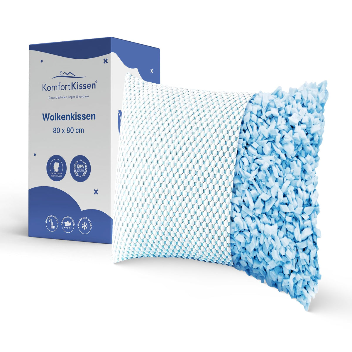 MKS Kopfkissen 80x80 ergonomisches Memory-Foam-Kissen mit Gel – für Rücken-, Seiten- und Bauchschläfer