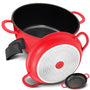 TLESS® 2in1 Aluguss Bräter mit Deckel – Ø 28 cm, 6L, Rot. Roter runder Aluguss Bräter zum Braten und Garen von Speisen.