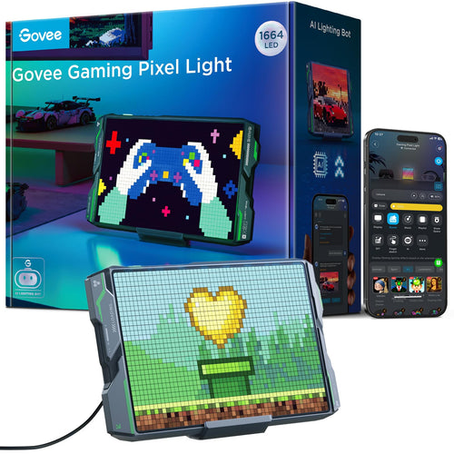 Govee Pixel Licht Gaming Rechteck LED Panel - 52x32 RGBIC. Rechteckiges, farbwechselndes LED-Panel für dynamische Gaming-Beleuchtung.