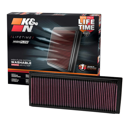 K&N Motorluftfilter 33-2865 - Hochleistungs Ersatzfilter. Roter, gefalteter Filter zur optimierten Luftfiltration des Motors.