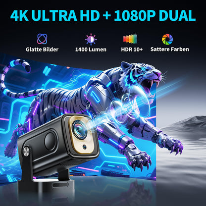 Mini Beamer 4K Android Projektor 2026 Modell – 270° drehbar, schwarz