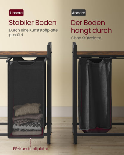 VASAGLE Wäschekorb 4 Fächer BLH401B01, tintenschwarz-vintagebraun