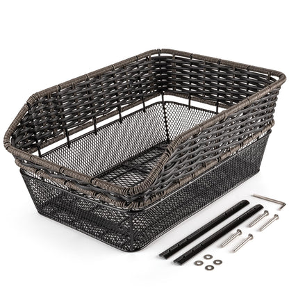 PINNAMAX Velokorb hinten, 25 L, wetterfest, Tragkraft bis 20 kg mit Aluminiumboden und Rattangeflecht