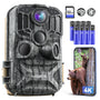 DEATTI Wildkamera 4K 48MP HD WLAN mit App Steuerung. Rechteckig, grün-braun getarnt. Erfasst Tierbewegungen in 4K/48MP, fernsteuerbar.