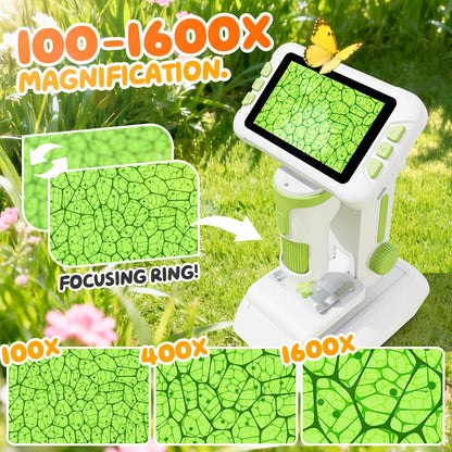 HEWEIMEI Kindermikroskop 1600x P2 mit 4,0-Zoll-Bildschirm, grün