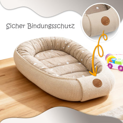 Totsy Baby Babynest Kokon 50x90 cm Baumwolle beige mit weissen Sternen