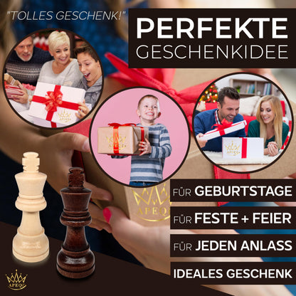 APEQi® Premium Schachspiel Holz – 38x38cm, klappbar, 2 Extra-Damen