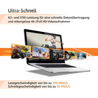 Amazon Basics microSDXC Speicherkarte 64 GB U3 A2 + Adapter, 2er-Pack