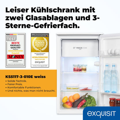 Exquisit KS5117-3-010E Kühlschrank mit 3-Sterne-Gefrierfach, weiss