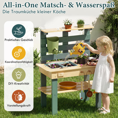 Lehoo Castle Matschküche Outdoor aus Holz, Spielküche mit Wasserhahn
