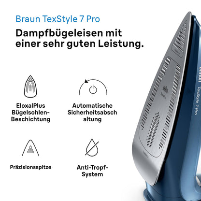 Braun TexStyle 7 Pro Dampfbügeleisen SI 7160 BL, 3000 W, Blau