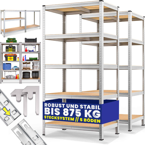 Monzana Schwerlastregal 2er Set XL 180x90x60cm - 1750kg. Rechteckiges, verzinktes Stahlregal für schwere Lagerung.