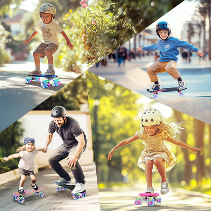 BELEEV Kinder Skateboard 22 Zoll Mini Cruiser mit LED Leuchtrollen