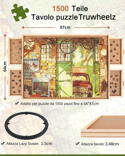 Profi drehbares Puzzlebrett 1500 Teile mit Schubladen & Abdeckung