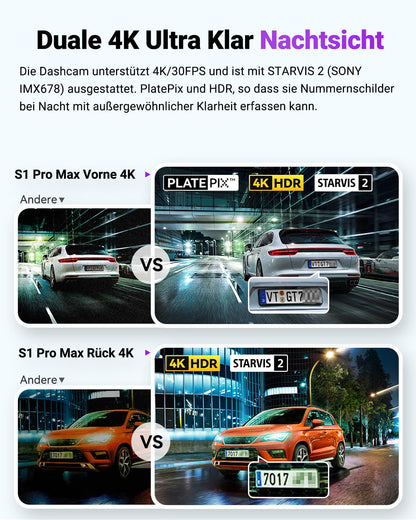 VANTRUE S1 PRO MAX Auto Dashcam - 4K+4K Dual Vorne Hinten