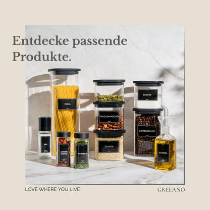 Greeano Gewürzgläser Set mit Schubladeneinsatz, 24 x 120 ml, Schwarz