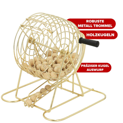 Kyto Bingo Trommel XXL Gold – Spielset mit 75 Kugeln und Karten