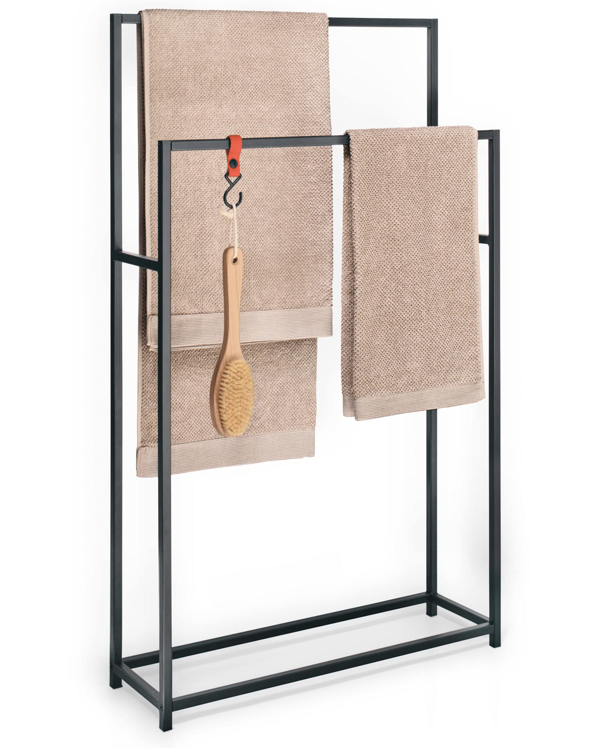 GARDELI® Handtuchständer stehend extra gross Schwarz. Schwarzes Standgestell zum Trocknen und Aufhängen von Handtüchern.