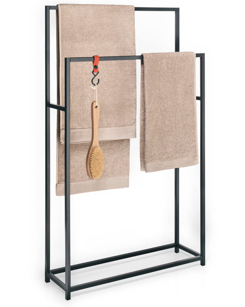 GARDELI® Handtuchständer stehend extra gross Schwarz. Schwarzes Standgestell zum Trocknen und Aufhängen von Handtüchern.