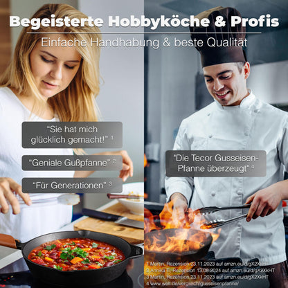 TECOR Gusseisenpfanne 24 cm Induktion ungeschliffen mit hohem Rand