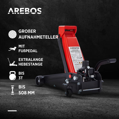 Arebos Rangierwagenheber 3 t hydraulisch mit Fusspedal, 130–508 mm