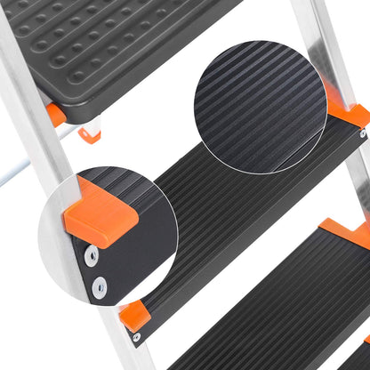 SONGMICS GLT04BK Aluleiter 4 Stufen - Handlauf Schwarz-Orange