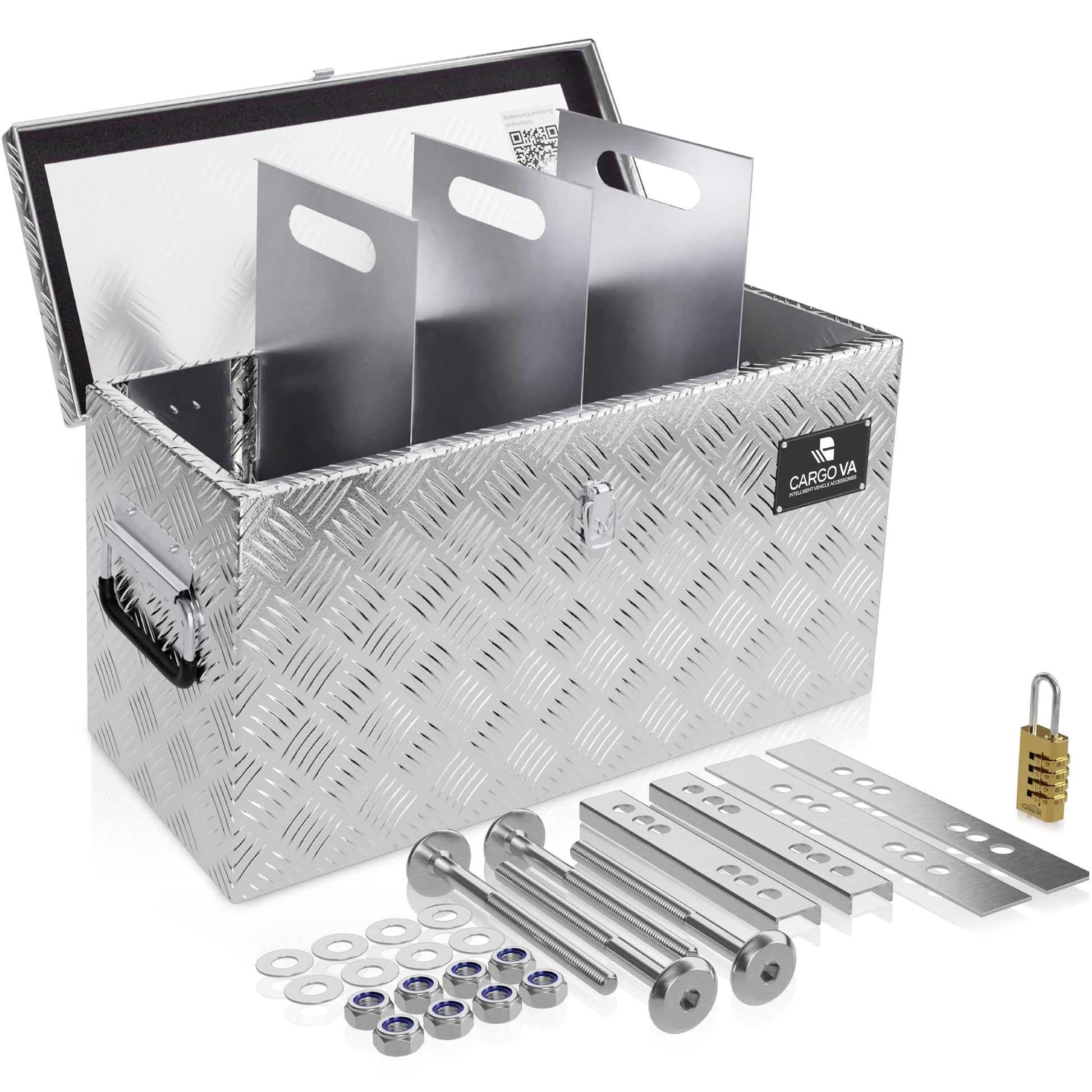 CargoVA Wasserfeste Deichselbox abschliessbar - 60x25x30 cm. Zur sicheren Aufbewahrung auf der Anhängerdeichsel.