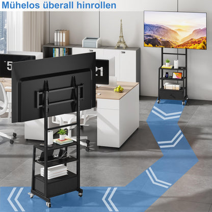 RollStand TV Ständer TV Rollwagen – Schwarz 32-75 Zoll