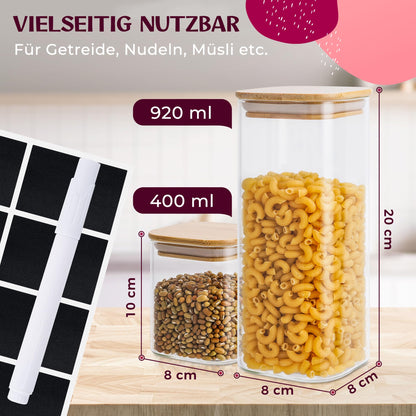 Happy Lemuro Premium Vorratsgläser eckig – 400 & 920 ml