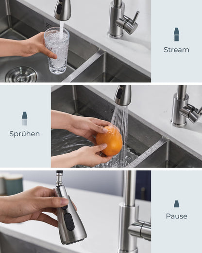 FORIOUS Küchenarmatur mit ausziehbarer Brause, Edelstahl