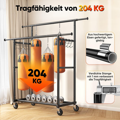 HOKEEPER Schwerlast-Kleiderständer mit Rollen, Doppelstangen, schwarz